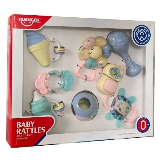 HE0122 - Baby Teether Rattles 8PC Pestle Colours