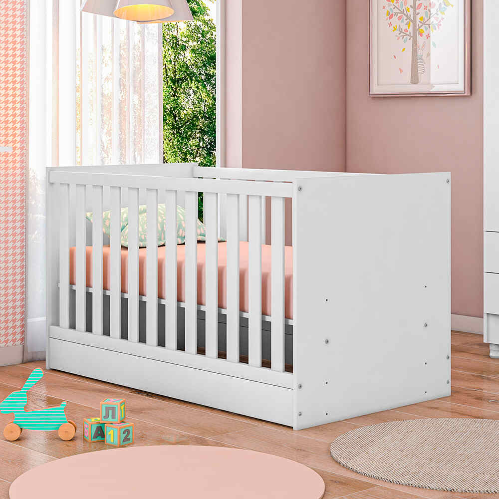 Trinity 2 in 1 Convertible Baby Cot to Bed - White