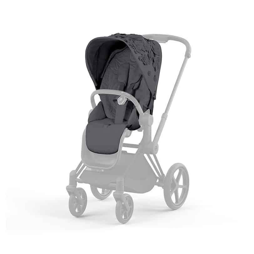 PRIAM/e-PRIAM Lux Simply Flowers Seat Pack in Dream Grey on stroller frame.
