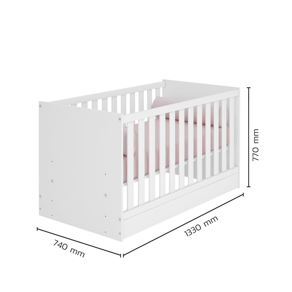 Trinity 2 in 1  Convertible Baby Cot to Bed - White
