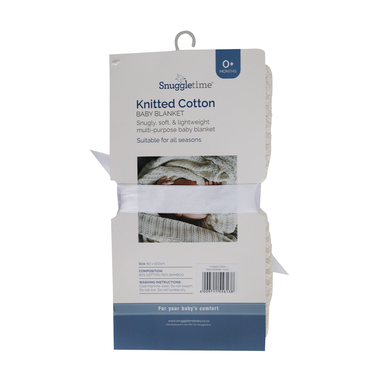 Knitted Cotton and Bamboo Baby Blanket - Cream (80 cm x 100 cm)
