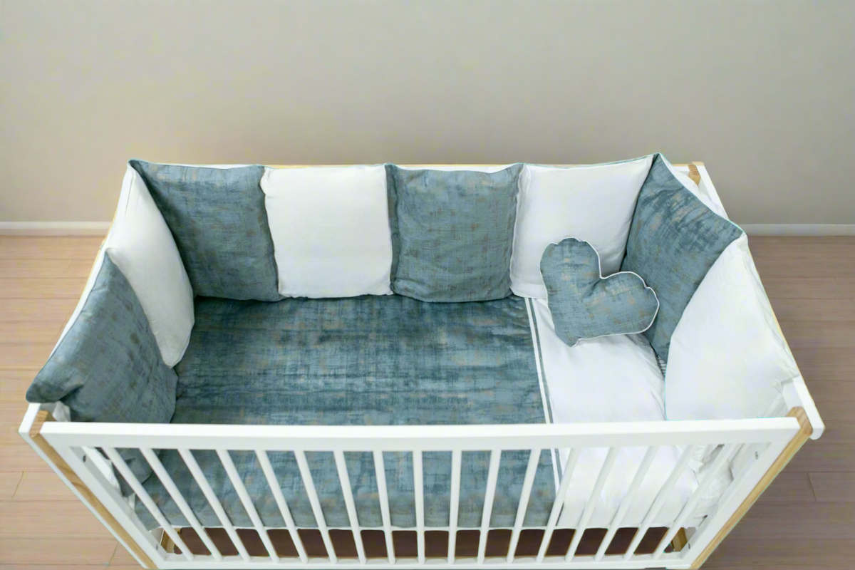 Blue and White Selina Cot 3 Piece Bedding