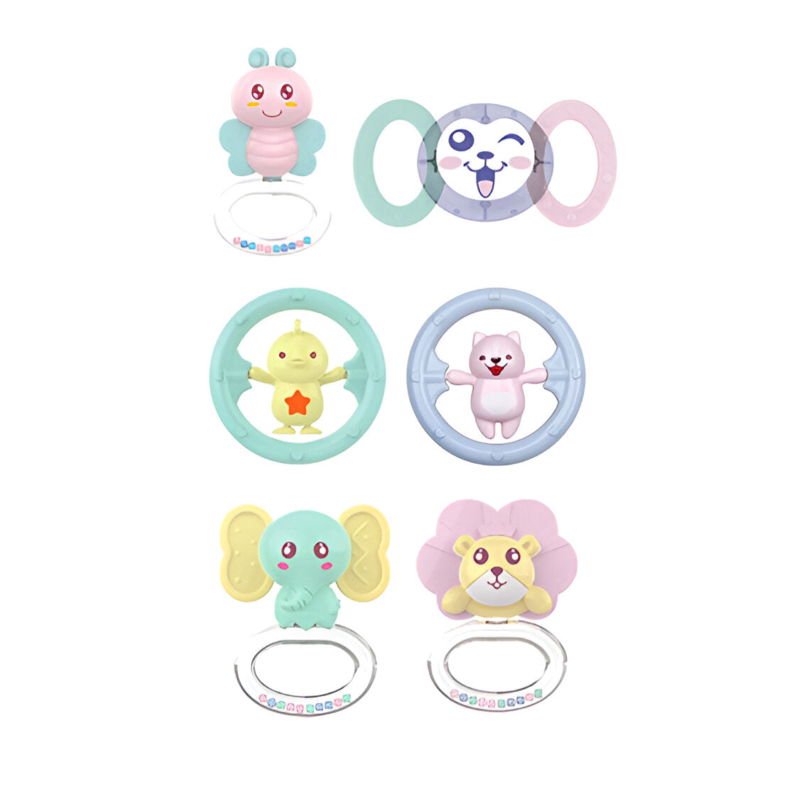 HE0124 - Baby Teether Rattles 6PC Pestle Colours